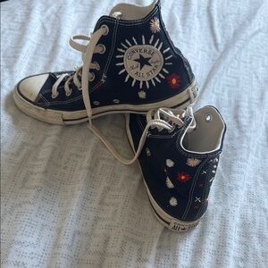 Converse Women’s Black High-Tops with Colorful Embroidery